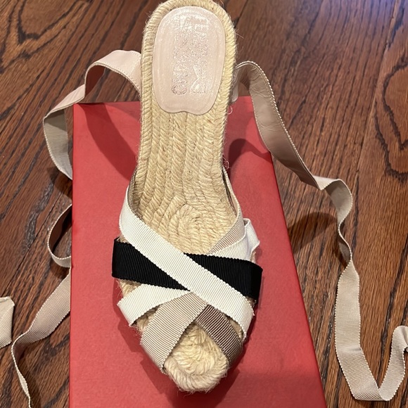 Worn once in box Ferragamo tie up espadrilles size 6.5